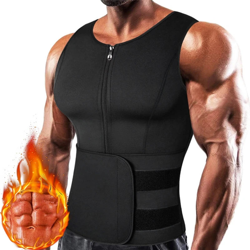 Men Neoprene Sauna Zipper Waist Trainer Corset Vest Belly Trimmer Compression Body Shaper Shirts Slimming Belt Faja Shapewear