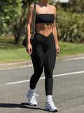 Women'S Sexy Solid Crop Tube Top & Drawstring Ruched High Waist Skinny Pants Two-Piece Set, 2 Piece Sets Women, Casual Backless Strapless Crop Top & Trousers Two Piece Set Women, Back to School Outfits, Ladies Summer Clothes