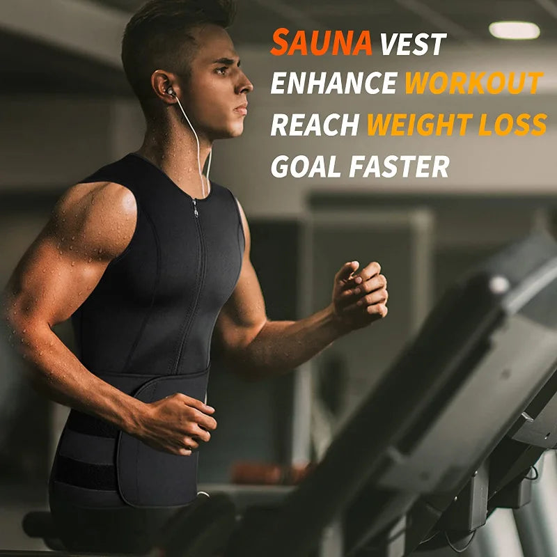 Men Neoprene Sauna Zipper Waist Trainer Corset Vest Belly Trimmer Compression Body Shaper Shirts Slimming Belt Faja Shapewear