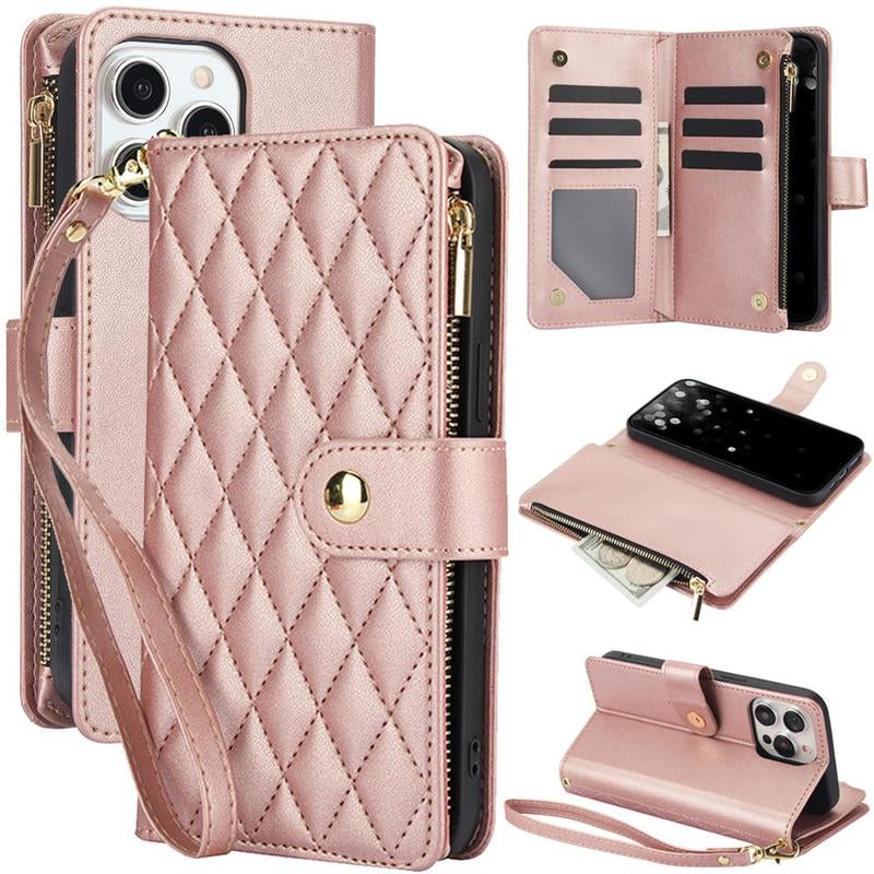 PU Leather Solid Color Phone Cases with Card Slot & Lanyard, 1 Count Drop-Resistant Phone Cases, Shockproof Smartphone Protective Cover for Iphone 15 Pro Max Case Iphone 14 Pro Max Case Iphone 11 Cases Iphone 12 13 Cases, Phone Accessories