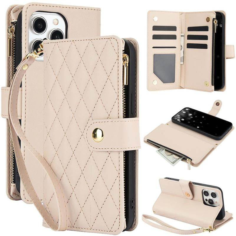 PU Leather Solid Color Phone Cases with Card Slot & Lanyard, 1 Count Drop-Resistant Phone Cases, Shockproof Smartphone Protective Cover for Iphone 15 Pro Max Case Iphone 14 Pro Max Case Iphone 11 Cases Iphone 12 13 Cases, Phone Accessories