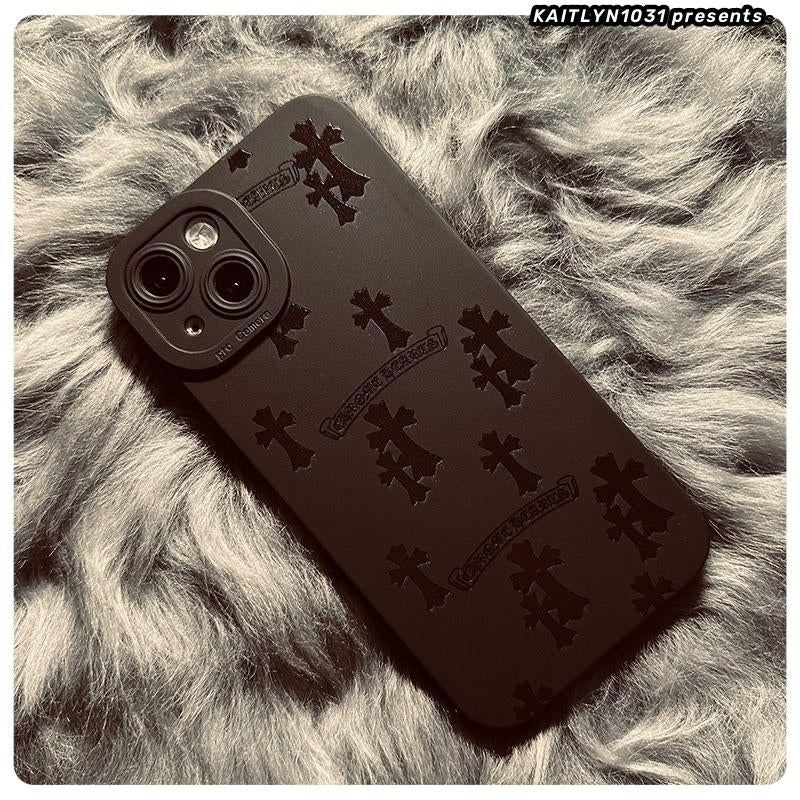 KAITLYN1031 Black Luxury Heart Cross Phonecase Iphonecase for Iphone11/12/13/14/15 Pro plus Promax for Men and Women Accessories Protective