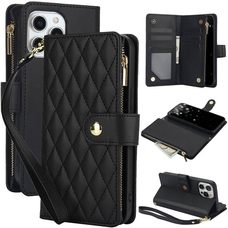 PU Leather Solid Color Phone Cases with Card Slot & Lanyard, 1 Count Drop-Resistant Phone Cases, Shockproof Smartphone Protective Cover for Iphone 15 Pro Max Case Iphone 14 Pro Max Case Iphone 11 Cases Iphone 12 13 Cases, Phone Accessories