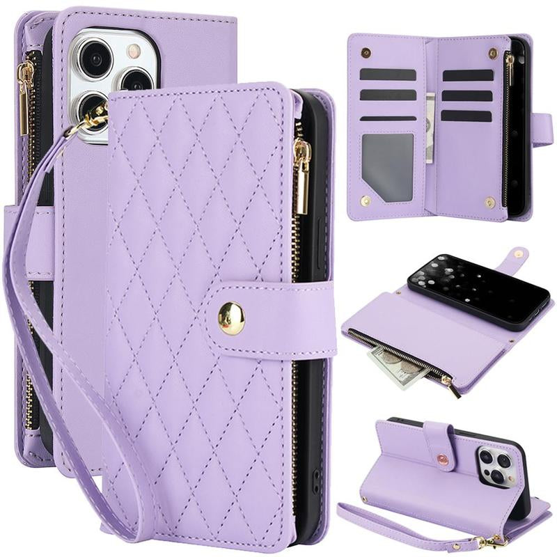 PU Leather Solid Color Phone Cases with Card Slot & Lanyard, 1 Count Drop-Resistant Phone Cases, Shockproof Smartphone Protective Cover for Iphone 15 Pro Max Case Iphone 14 Pro Max Case Iphone 11 Cases Iphone 12 13 Cases, Phone Accessories