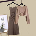 2023 Autumn/Winter New Dress Matching Set Women'S Chic Irregular Knit Sweater Sling Skirt Two Piece Korean Elegant Pullover Suit