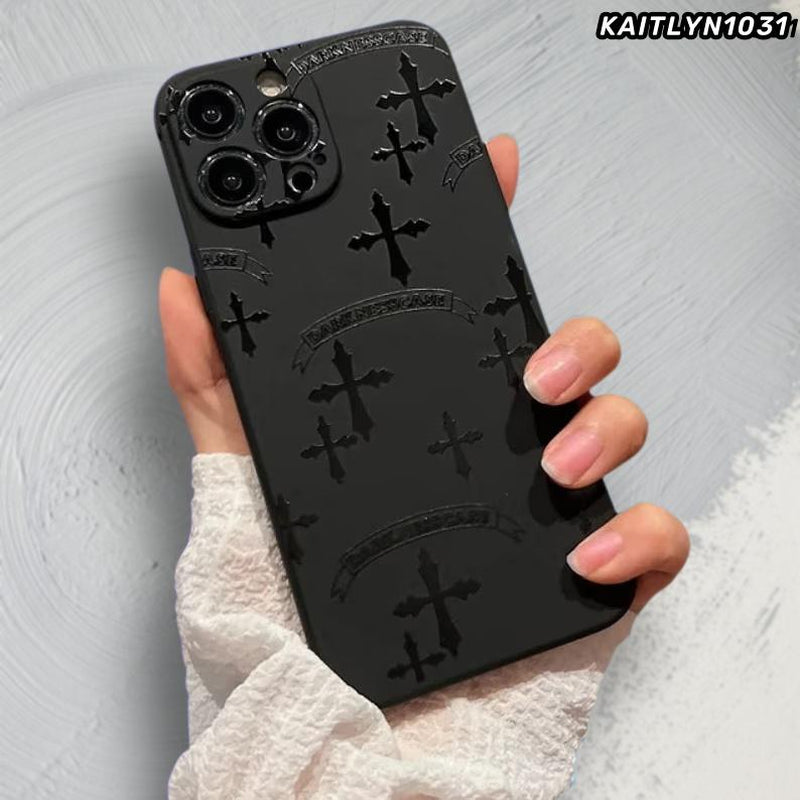 KAITLYN1031 Black Luxury Heart Cross Phonecase Iphonecase for Iphone11/12/13/14/15 Pro plus Promax for Men and Women Accessories Protective