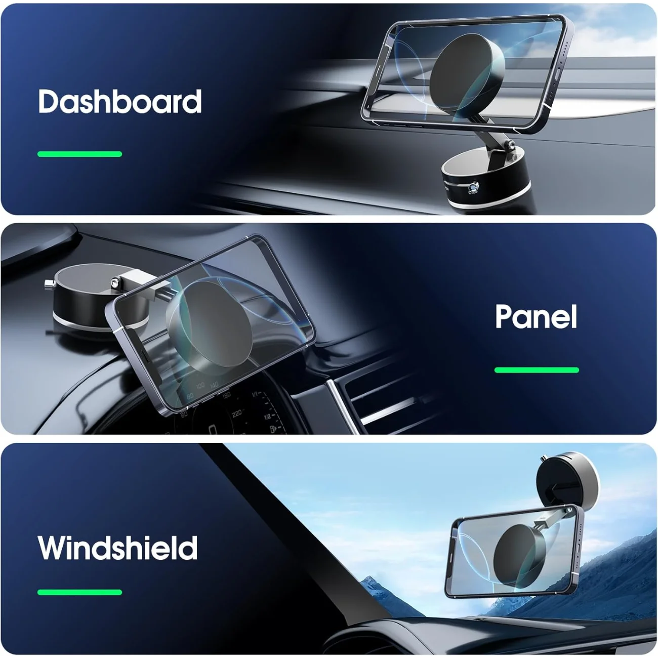 Vacuum Suction Magnetic Phone Holder - Advanced Foldable & Retractable Mount for Secure Windshield Installation