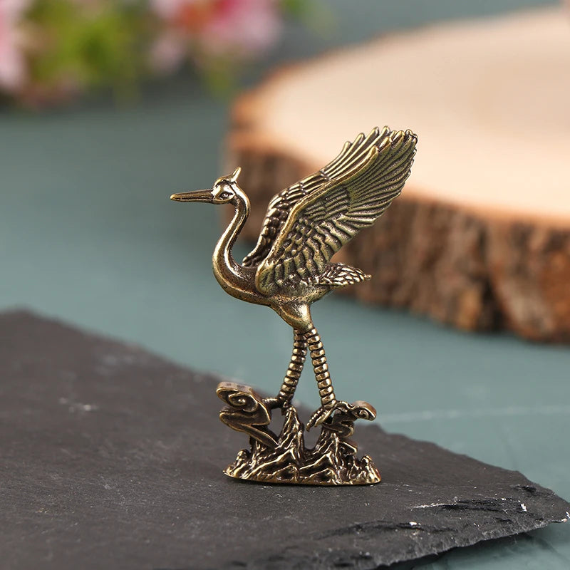 1Pc Brass Crane Figurines Miniatures Desktop Ornaments Living Room Decorations Crafts Accessories Small Animal Statue Decor