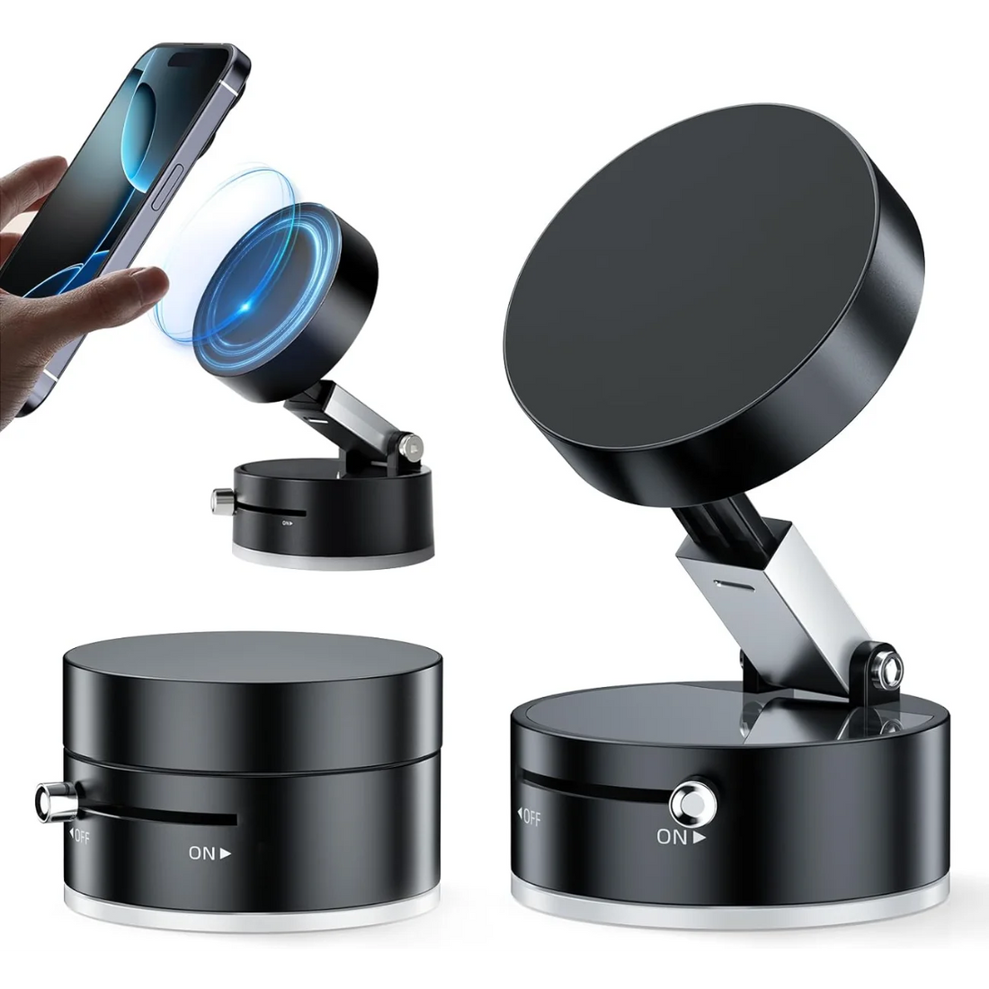 Vacuum Suction Magnetic Phone Holder - Advanced Foldable & Retractable Mount for Secure Windshield Installation