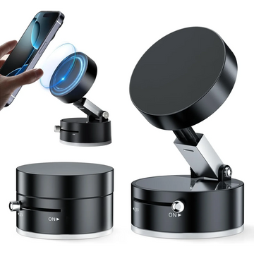 Vacuum Suction Magnetic Phone Holder - Advanced Foldable & Retractable Mount for Secure Windshield Installation