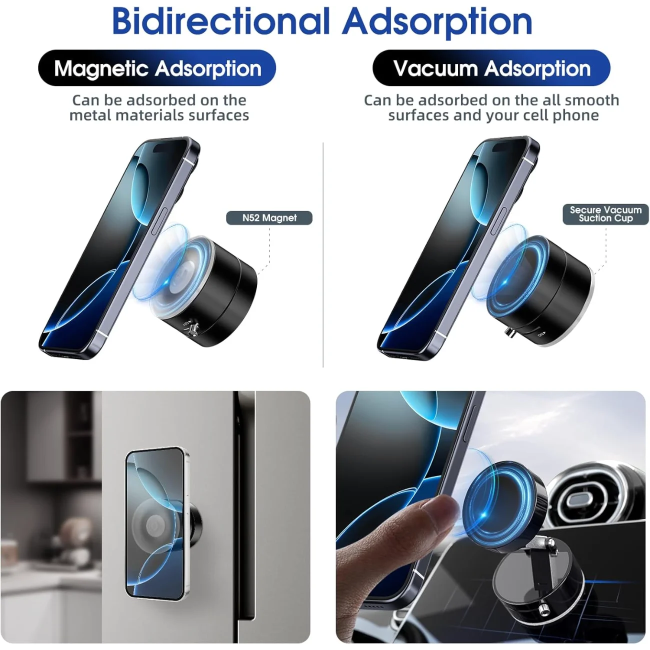 Vacuum Suction Magnetic Phone Holder - Advanced Foldable & Retractable Mount for Secure Windshield Installation