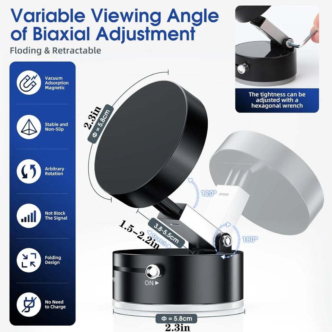 Vacuum Suction Magnetic Phone Holder - Advanced Foldable & Retractable Mount for Secure Windshield Installation
