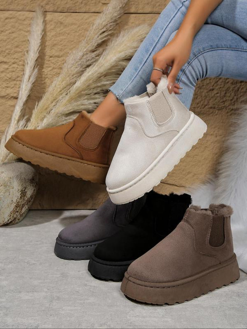 Women'S Solid Color Plush Snow Boots, Casual Comfortable Warm Ankle Boots for Fall & Winter Outfits 2024, Non-Slip Short Boots for Women & Girls