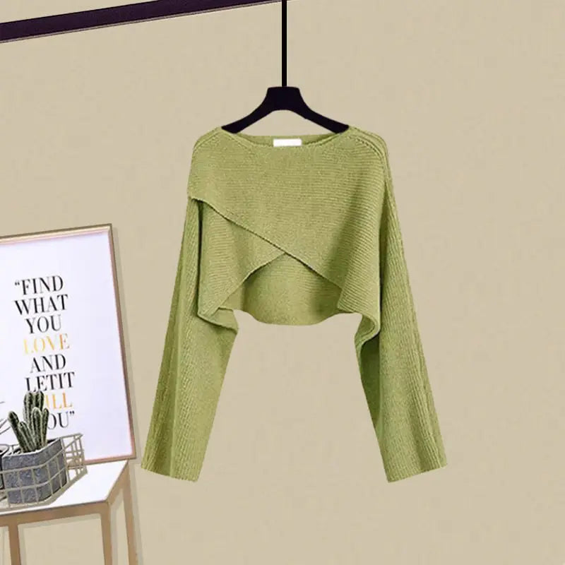 2023 Autumn/Winter New Dress Matching Set Women'S Chic Irregular Knit Sweater Sling Skirt Two Piece Korean Elegant Pullover Suit