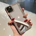 Rhinestone Decor Mirror Phone Case, Mirrored Rhinestone Fully Edged Mobile Phone Case, Shockproof Cases Cover Phone Cases for Iphone 7 8 11 12 13 14 15 Pro Max