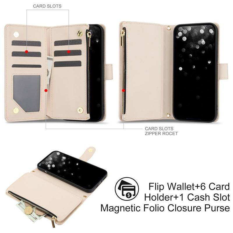 PU Leather Solid Color Phone Cases with Card Slot & Lanyard, 1 Count Drop-Resistant Phone Cases, Shockproof Smartphone Protective Cover for Iphone 15 Pro Max Case Iphone 14 Pro Max Case Iphone 11 Cases Iphone 12 13 Cases, Phone Accessories