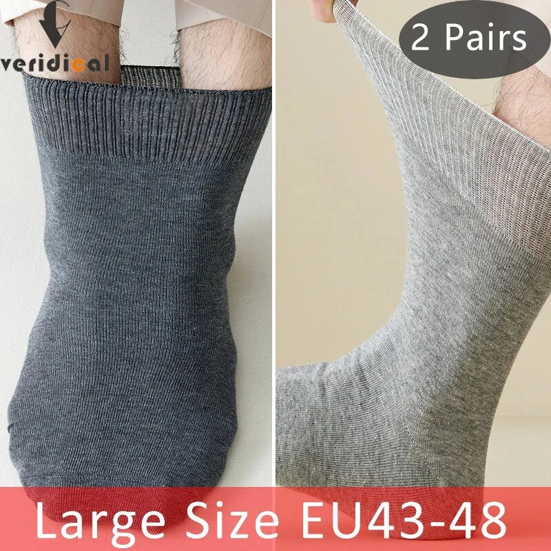 2 Pairs Large Size Men Socks plus Long Cotton Loose Mouth Good Elastic Business Solid Party Dress Diabetic Socks Fathers EU43-48