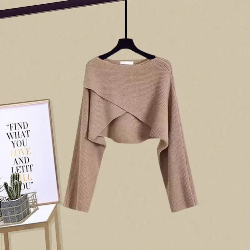 2023 Autumn/Winter New Dress Matching Set Women'S Chic Irregular Knit Sweater Sling Skirt Two Piece Korean Elegant Pullover Suit