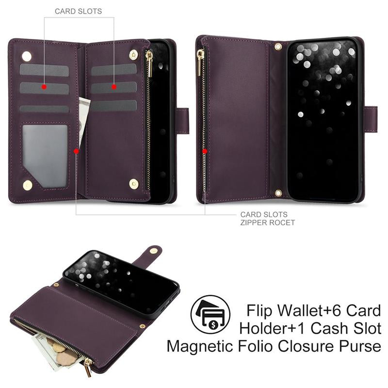 PU Leather Solid Color Phone Cases with Card Slot & Lanyard, 1 Count Drop-Resistant Phone Cases, Shockproof Smartphone Protective Cover for Iphone 15 Pro Max Case Iphone 14 Pro Max Case Iphone 11 Cases Iphone 12 13 Cases, Phone Accessories