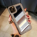 Rhinestone Decor Mirror Phone Case, Mirrored Rhinestone Fully Edged Mobile Phone Case, Shockproof Cases Cover Phone Cases for Iphone 7 8 11 12 13 14 15 Pro Max